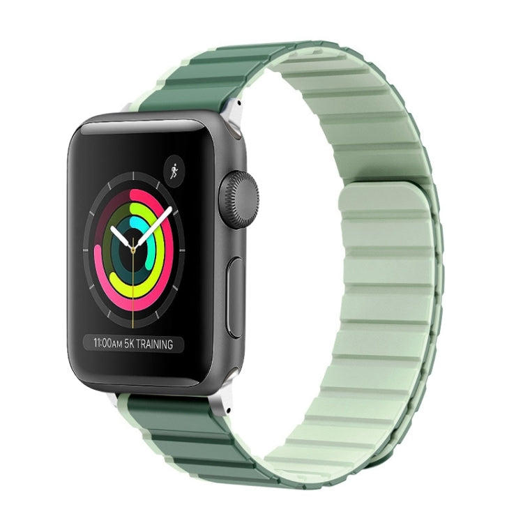 For Apple Watch Series 2 42mm ZGA Two Color Magnetic Silicone Watch Band(Dark Green+Light Green)