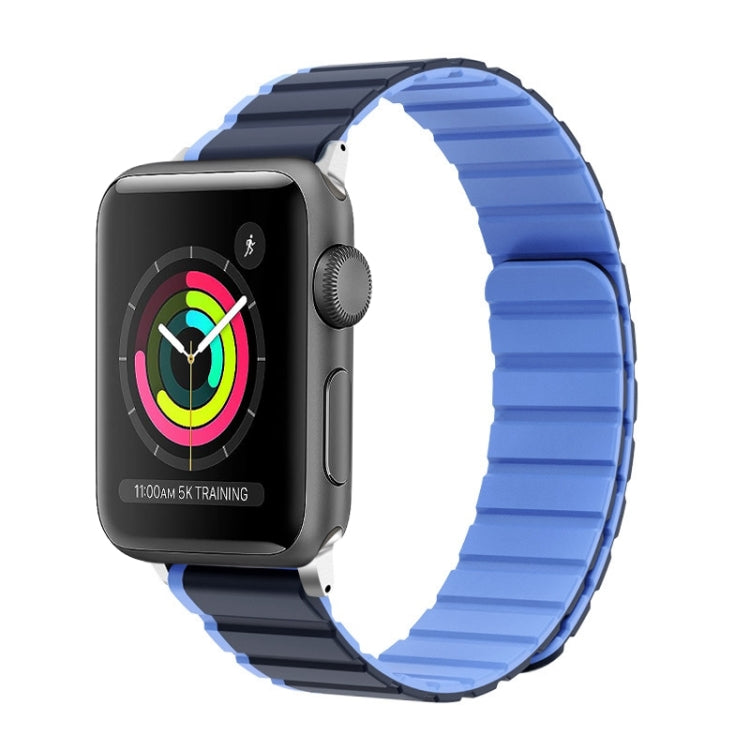 For Apple Watch Series 2 42mm ZGA Two Color Magnetic Silicone Watch Band(Dark Blue+Light Blue)