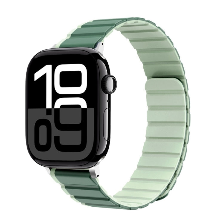 For Apple Watch Series 10 46mm ZGA Two Color Magnetic Silicone Watch Band(Dark Green+Light Green)
