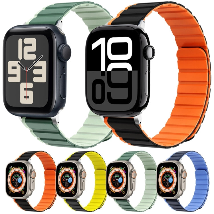 For Apple Watch SE 44mm ZGA Two Color Magnetic Silicone Watch Band(Dark Blue+Light Blue)