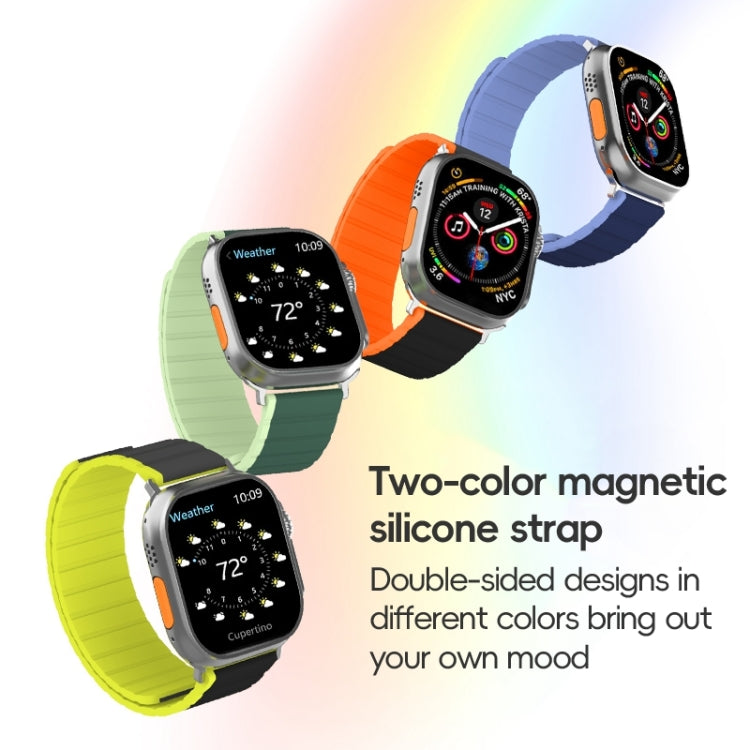 For Apple Watch 42mm ZGA Two Color Magnetic Silicone Watch Band(Grey+Yellow)