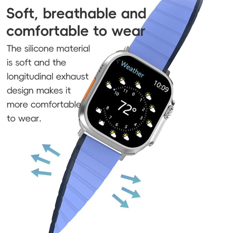 For Apple Watch Series 10 46mm ZGA Two Color Magnetic Silicone Watch Band(Dark Blue+Light Blue)