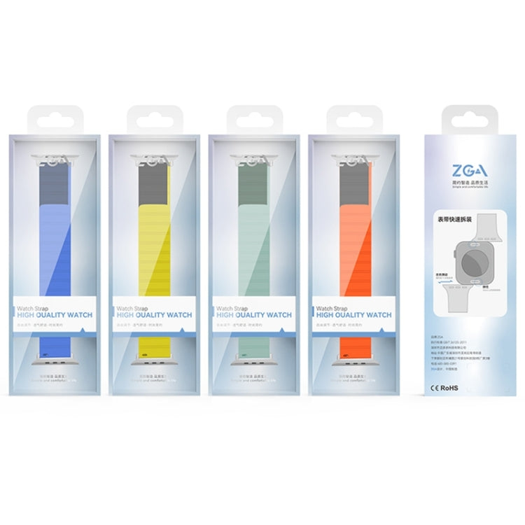 For Apple Watch Series 8 45mm ZGA Two Color Magnetic Silicone Watch Band(Dark Blue+Light Blue)