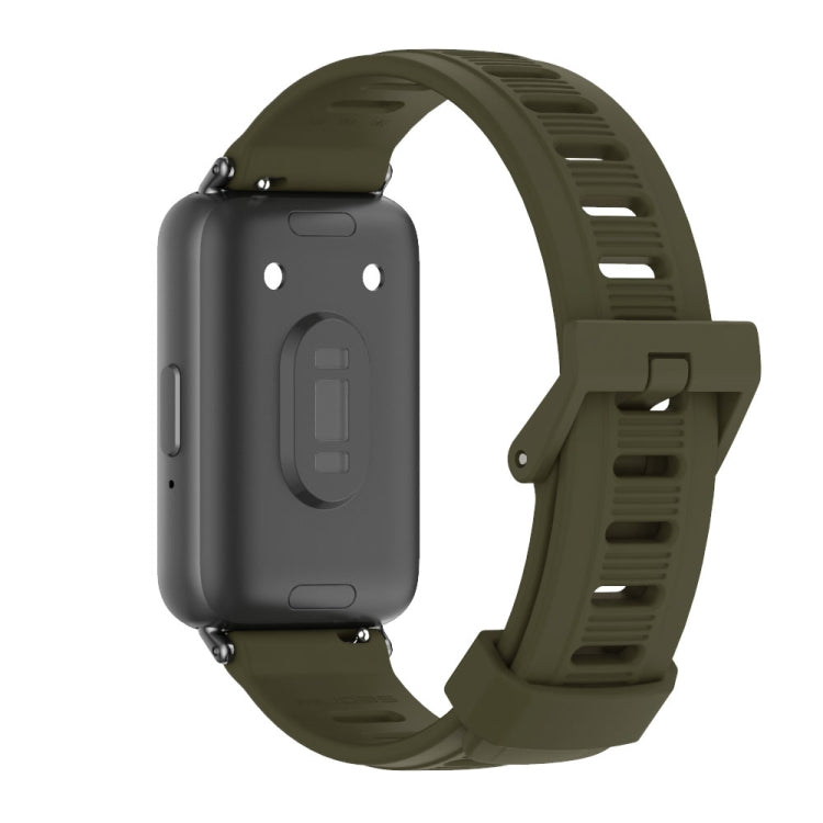 For Samsung Galaxy Fit 3 Mijobs Flat Hole Silicone Watch Band(Khaki Green+Black)