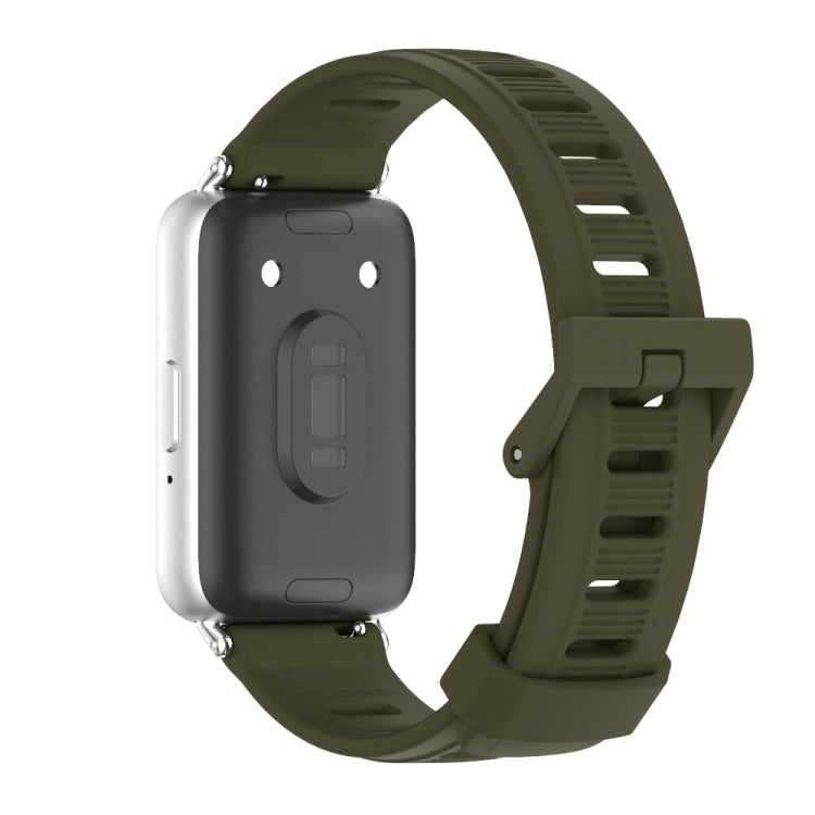 For Samsung Galaxy Fit 3 Mijobs Flat Hole Silicone Watch Band(Khaki Green+Silver)