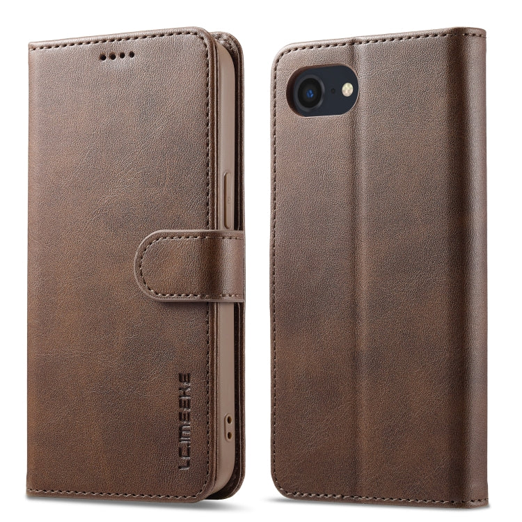 LC.IMEEKE Calf Texture Horizontal Flip Leather Case For iPhone 16e / 17e(Brown)