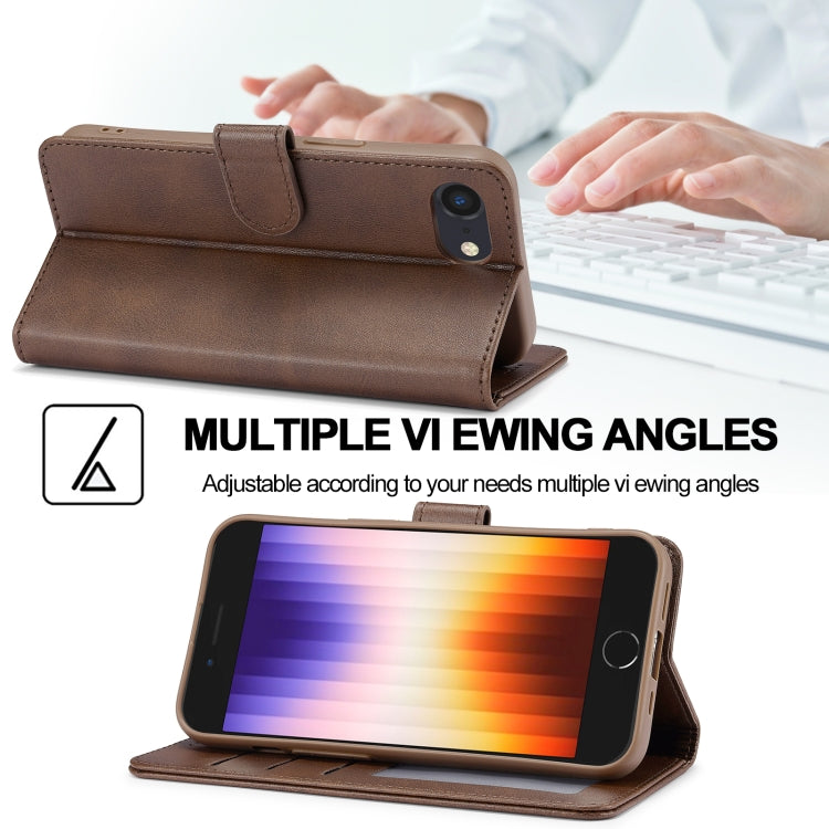 LC.IMEEKE Calf Texture Horizontal Flip Leather Case For iPhone 16e / 17e(Brown)