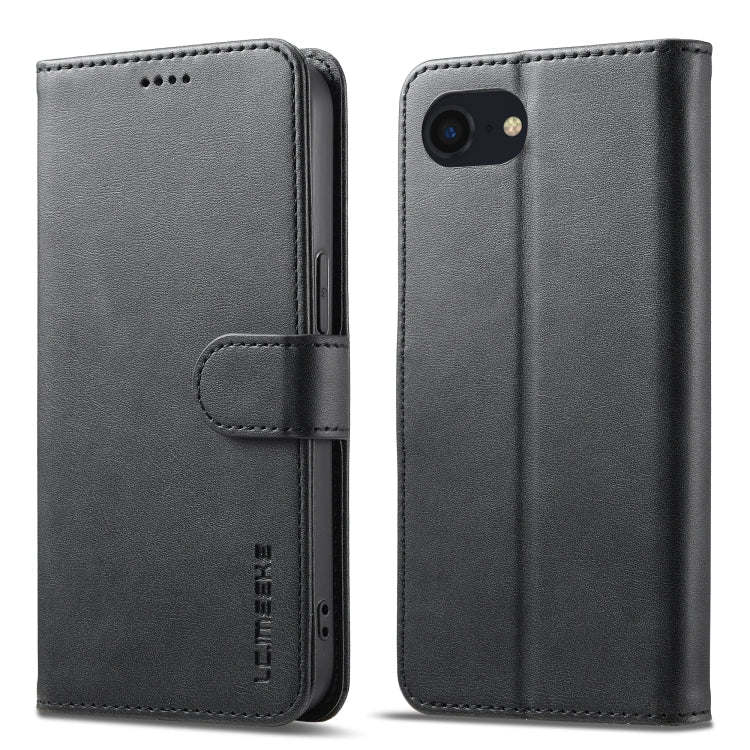 LC.IMEEKE Calf Texture Horizontal Flip Leather Case For iPhone 16e / 17e(Black)