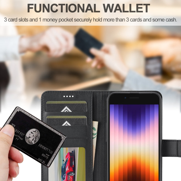 LC.IMEEKE Calf Texture Horizontal Flip Leather Case For iPhone 16e / 17e(Black)