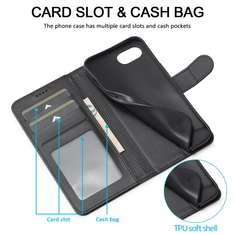 LC.IMEEKE Calf Texture Horizontal Flip Leather Case For iPhone 16e / 17e(Black)