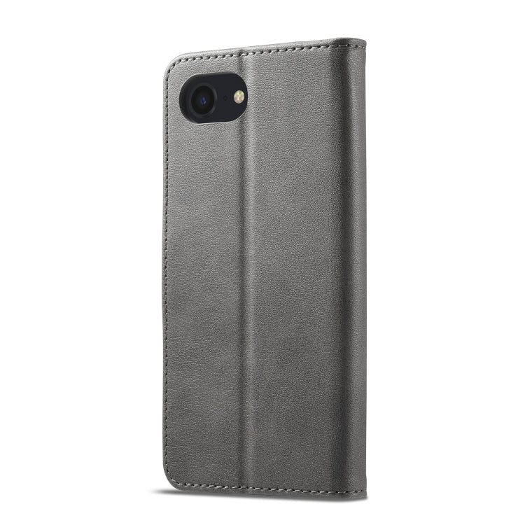 LC.IMEEKE Calf Texture Horizontal Flip Leather Case For iPhone 16e / 17e(Grey)