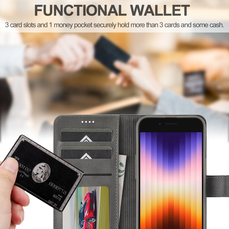 LC.IMEEKE Calf Texture Horizontal Flip Leather Case For iPhone 16e / 17e(Grey)