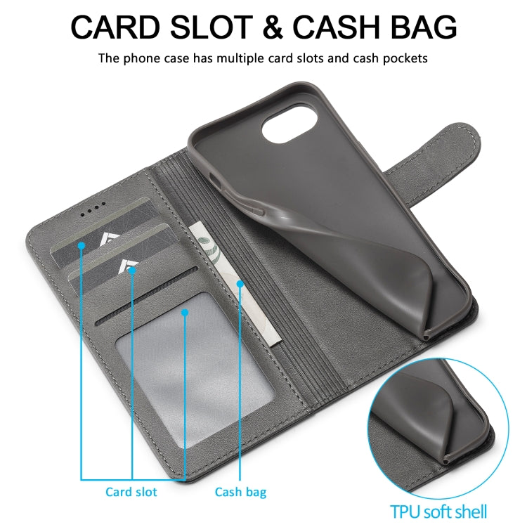 LC.IMEEKE Calf Texture Horizontal Flip Leather Case For iPhone 16e / 17e(Grey)