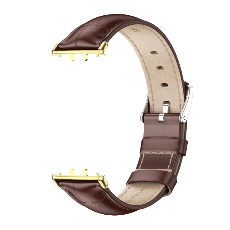 For Samsung Galaxy Fit 3 Mijobs Dual-sided Genuine Leather Watch Band(Bamboo Coffee Gold)