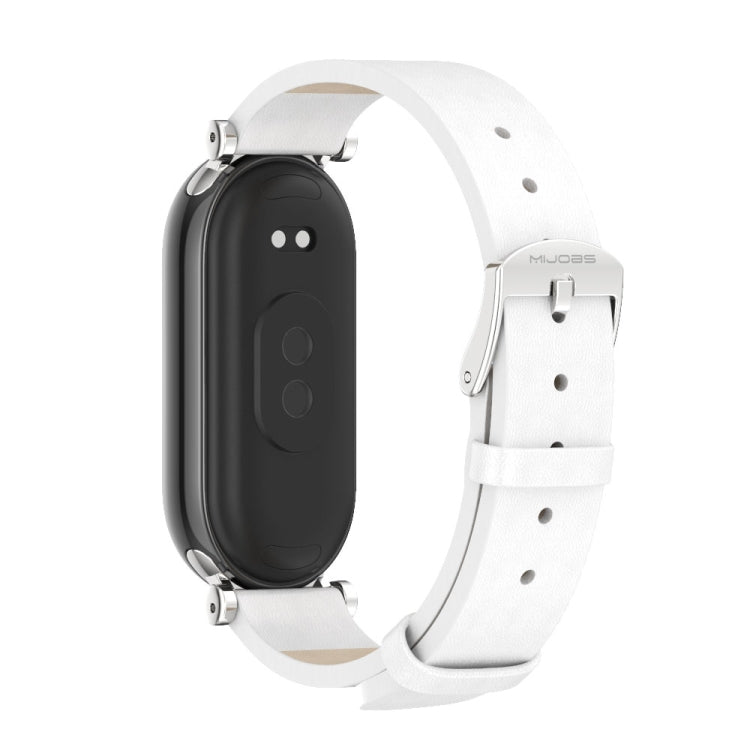 For Xiaomi Smart Band 10 / 9 / 8 Mijobs GT4 First Layer Cowhide Watch Band(White Silver)