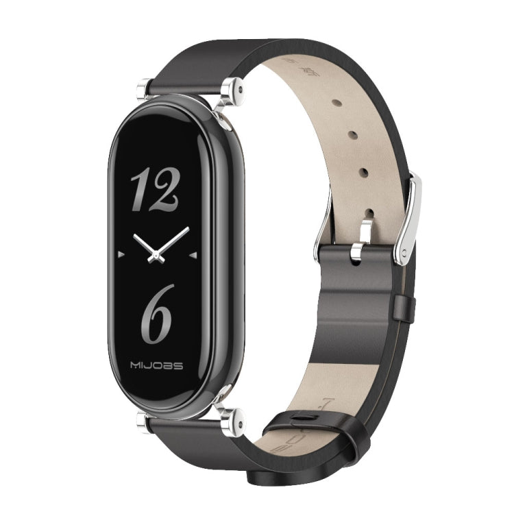 For Xiaomi Smart Band 10 / 9 / 8 Mijobs GT4 First Layer Cowhide Watch Band(Black Silver)