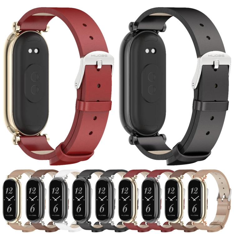 For Xiaomi Smart Band 10 / 9 / 8 Mijobs GT4 First Layer Cowhide Watch Band(White Silver)