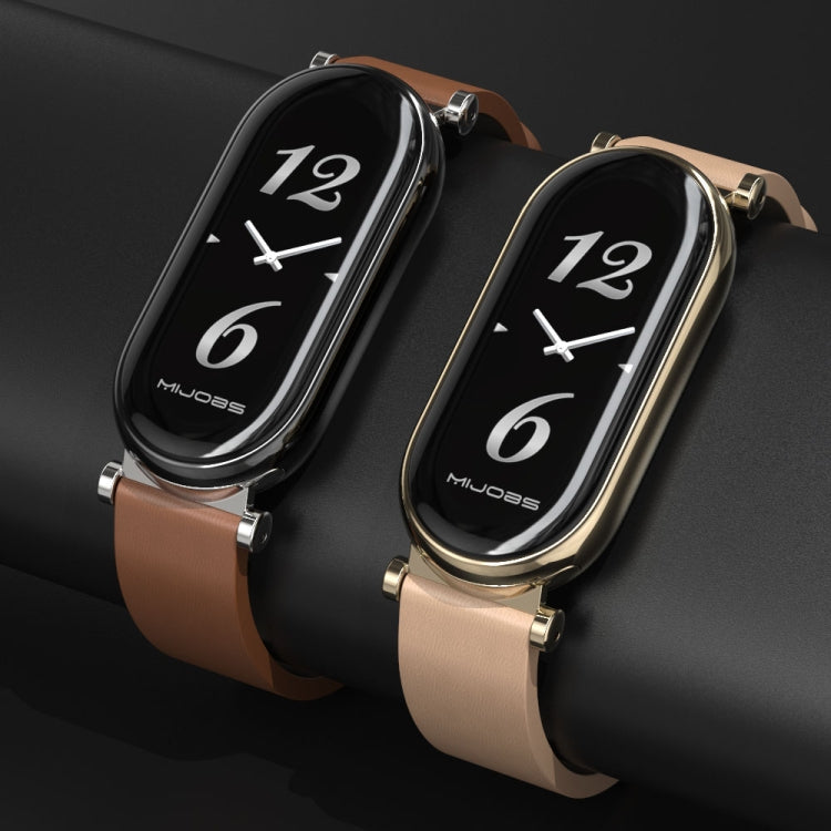 For Xiaomi Smart Band 10 / 9 / 8 Mijobs GT4 First Layer Cowhide Watch Band(Apricot Light Gold)