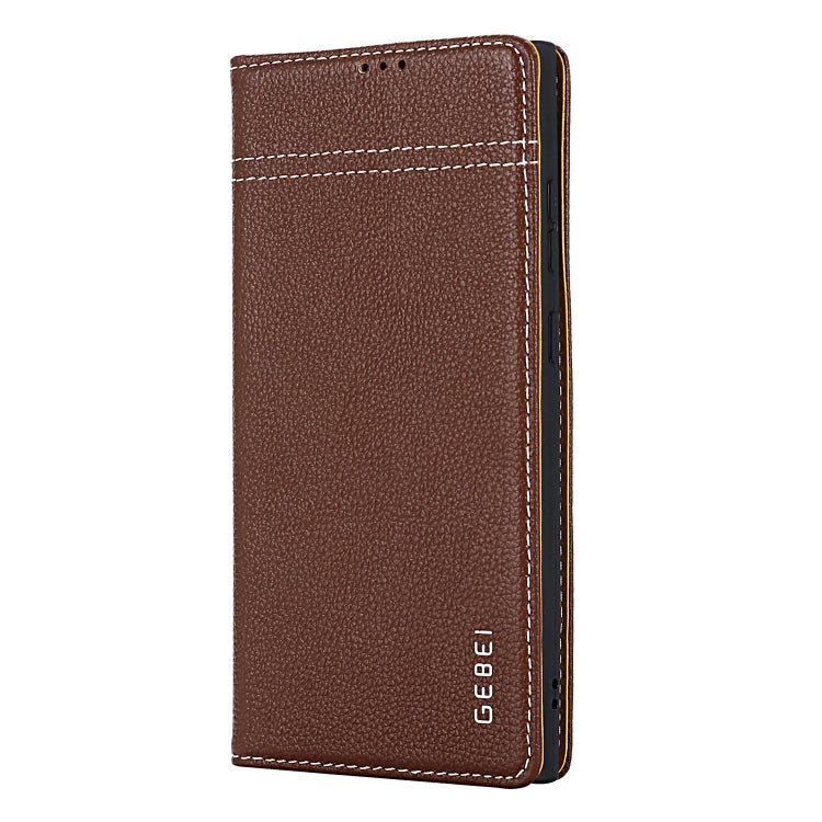For Samsung Galaxy S24 Ultra 5G GEBEI Top-grain Horizontal Flip Leather Phone Case(Brown)