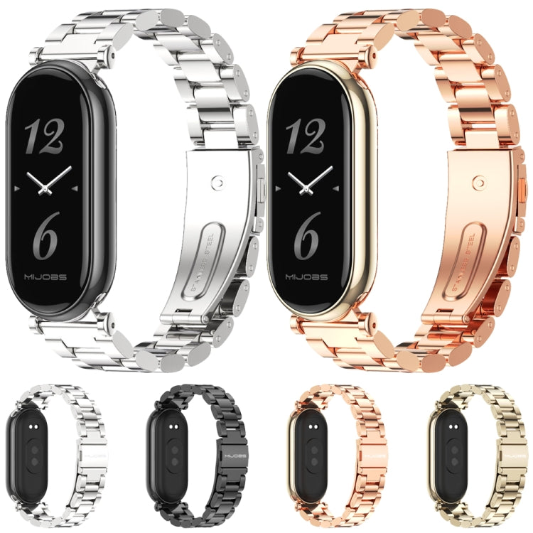 For Xiaomi Smart Band 10 / 9 / 8 Mijobs GT4 Three Beads Metal Watch Band(Rose Gold)
