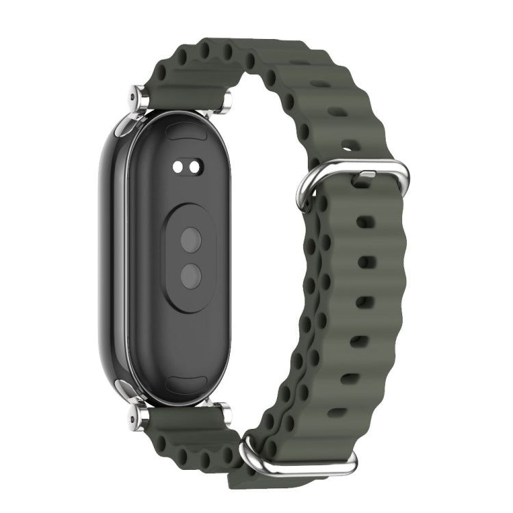 For Xiaomi Smart Band 10 / 9 / 8 Mijobs GT4 Marine Silicone Breathable Watch Band(Khaki Green Silver)
