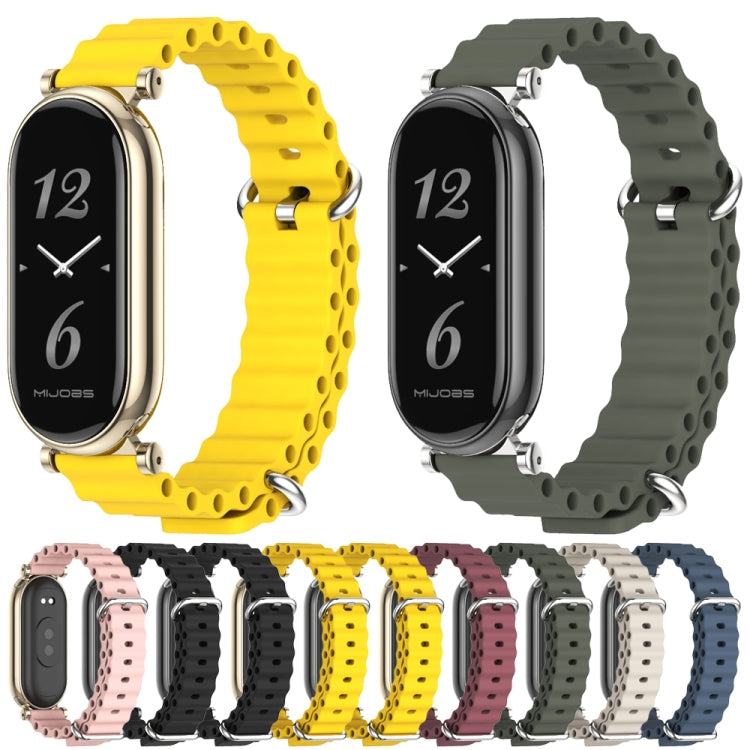 For Xiaomi Smart Band 10 / 9 / 8 Mijobs GT4 Marine Silicone Breathable Watch Band(Khaki Green Silver)
