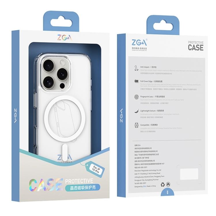 For iPhone 16 Pro Max ZGA Magsafe Clear PC Hybrid TPU Phone Case(Transparent)