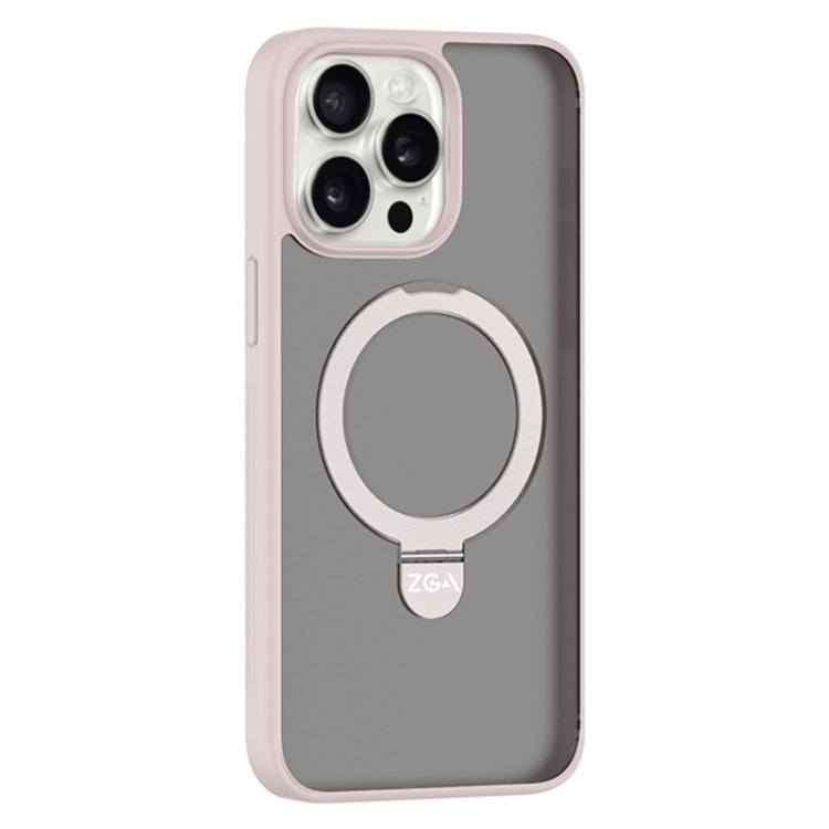 For iPhone 15 Pro ZGA Magsafe Holder PC Hybrid TPU Phone Case(Pink)