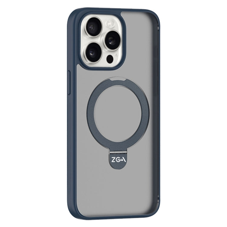 For iPhone 15 Pro ZGA Magsafe Holder PC Hybrid TPU Phone Case(Blue)