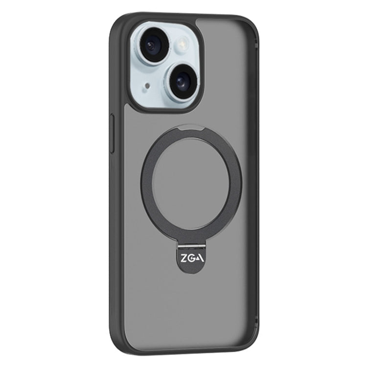 For iPhone 15 Plus ZGA Magsafe Holder PC Hybrid TPU Phone Case(Black)