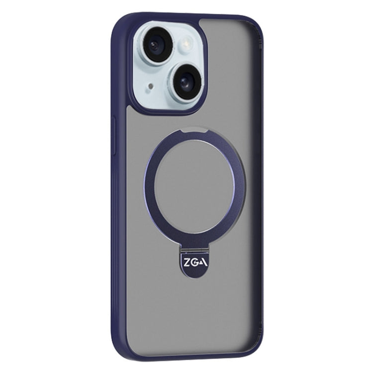 For iPhone 15 ZGA Magsafe Holder PC Hybrid TPU Phone Case(Purple)