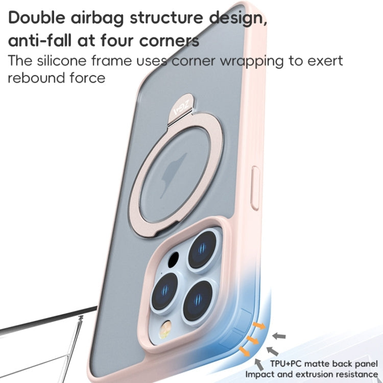 For iPhone 15 Plus ZGA Magsafe Holder PC Hybrid TPU Phone Case(Grey)