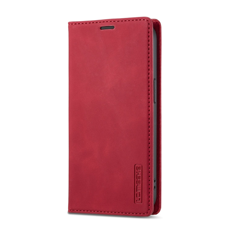 For iPhone 17e / 16e LC.IMEEKE Strong Magnetism Microfiber Leather Phone Case(Red)