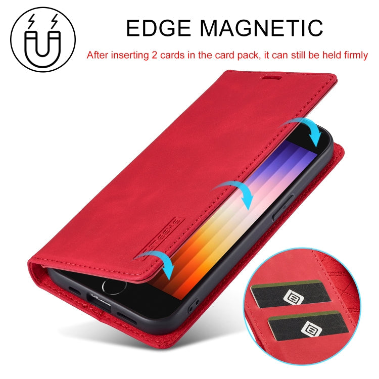 For iPhone 17e / 16e LC.IMEEKE Strong Magnetism Microfiber Leather Phone Case(Red)