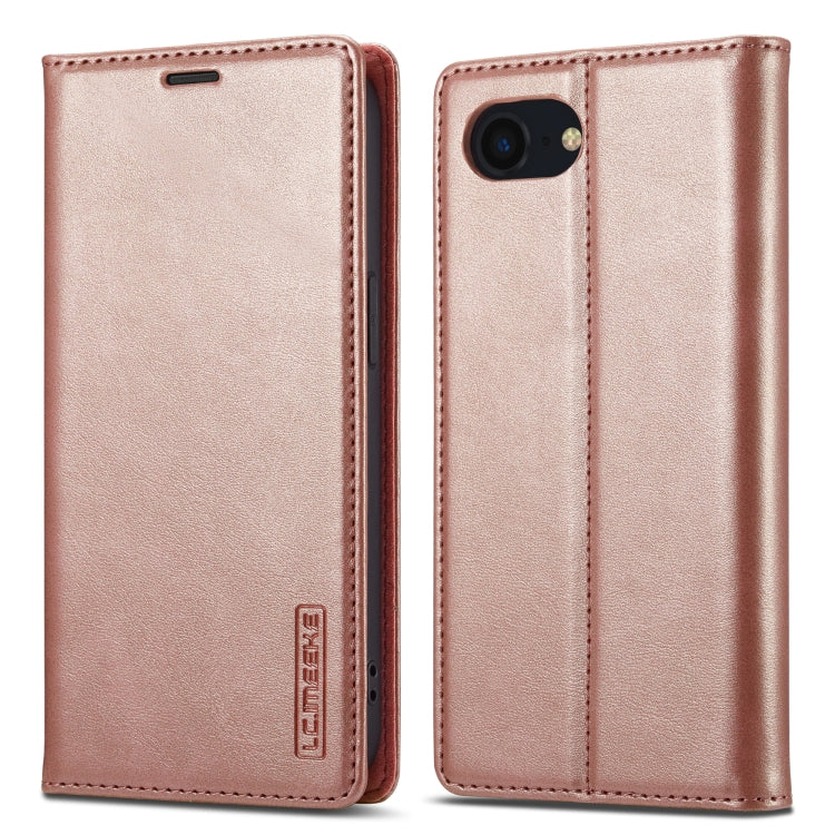For iPhone 17e / 16e LC.IMEEKE Strong Magnetism Microfiber Leather Phone Case(Rose Gold)