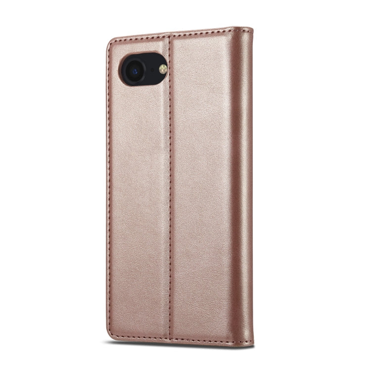 For iPhone 17e / 16e LC.IMEEKE Strong Magnetism Microfiber Leather Phone Case(Rose Gold)