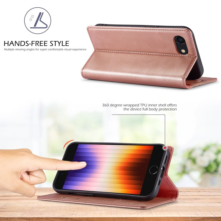 For iPhone 17e / 16e LC.IMEEKE Strong Magnetism Microfiber Leather Phone Case(Rose Gold)
