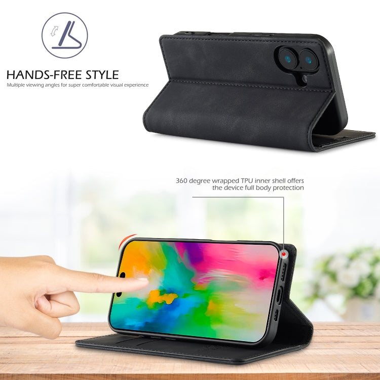 For iPhone 16 LC.IMEEKE Strong Magnetism Microfiber Leather Phone Case(Black)