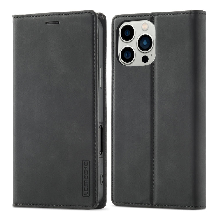 For iPhone 16 Pro Max LC.IMEEKE Strong Magnetism Microfiber Leather Phone Case(Black)