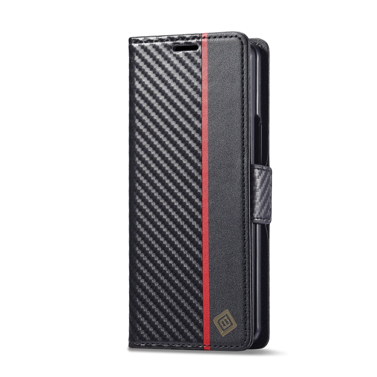 For Samsung Galaxy Z Fold6 5G LC.IMEEKE Carbon Fiber Leather Phone Case(Vertical Black)