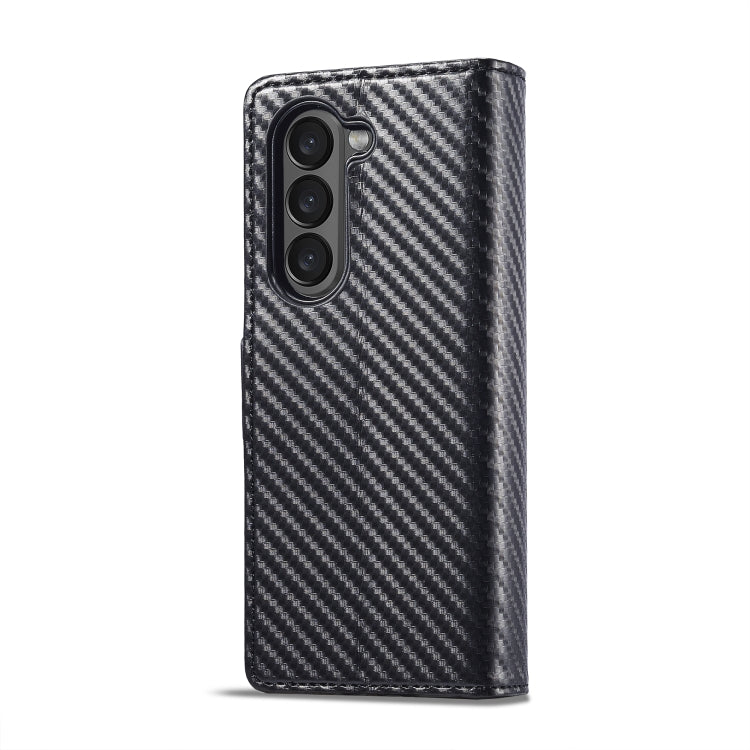 For Samsung Galaxy Z Fold6 5G LC.IMEEKE Carbon Fiber Leather Phone Case(Vertical Black)