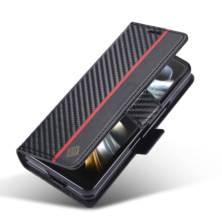 For Samsung Galaxy Z Fold6 5G LC.IMEEKE Carbon Fiber Leather Phone Case(Vertical Black)