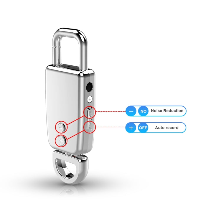 JNN S20 Zinc Alloy Keychain Voice Recorder, Memory:16GB(Silver)