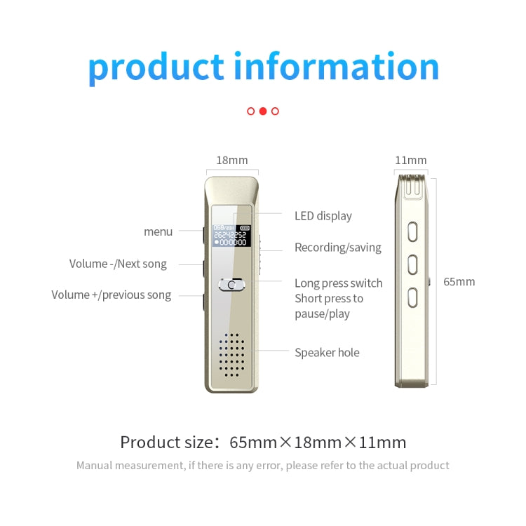 JNN Q7 Mini Portable Voice Recorder with OLED Screen, Memory:8GB(Gold)