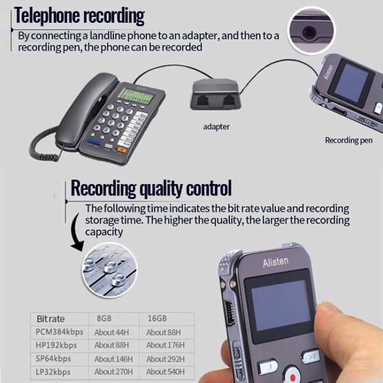 JNN X26 Mini Portable Voice Recorder with OLED Screen, Memory:16GB(Metal Gray)