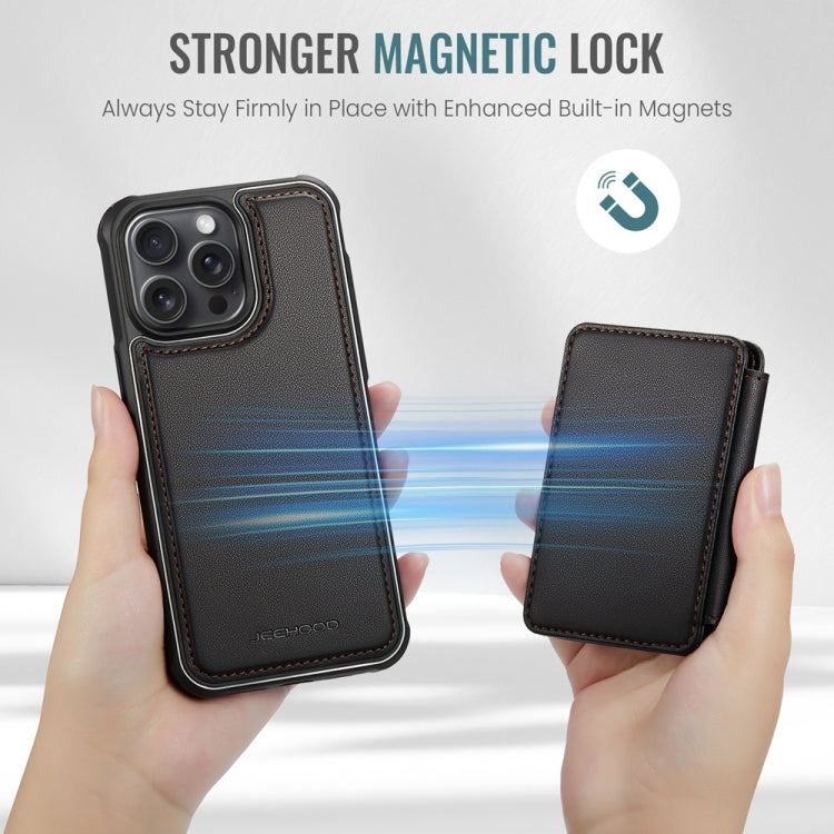 For iPhone 15 JEEHOOD J05 Business Magnetic Style RFID Leather Phone Case(Black)