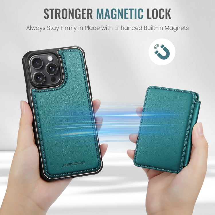 For iPhone 15 JEEHOOD J05 Business Magnetic Style RFID Leather Phone Case(Blue Green)