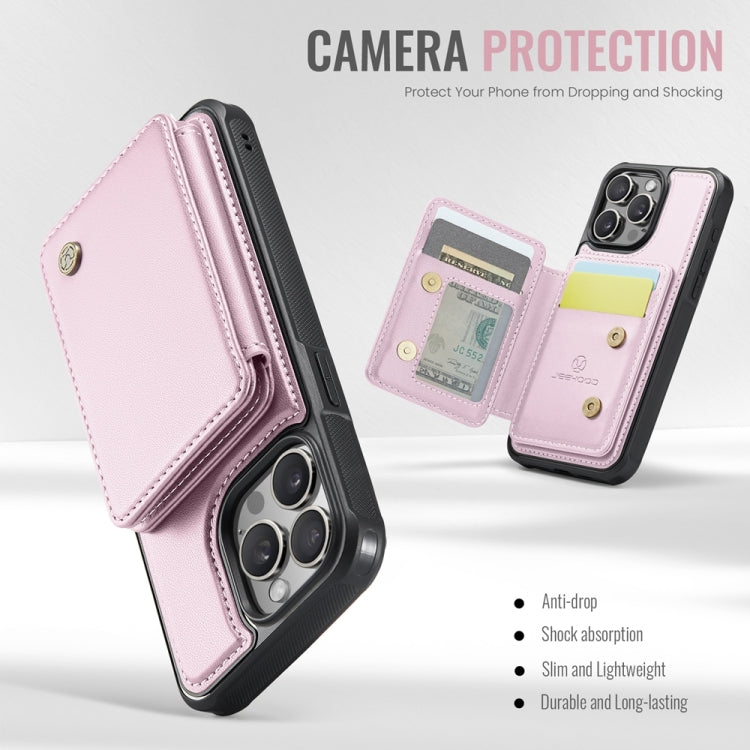 For iPhone 15 JEEHOOD J05 Business Magnetic Style RFID Leather Phone Case(Pink)