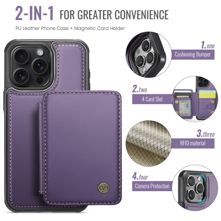 For iPhone 14 Pro Max JEEHOOD J05 Business Magnetic Style RFID Leather Phone Case(Purple)