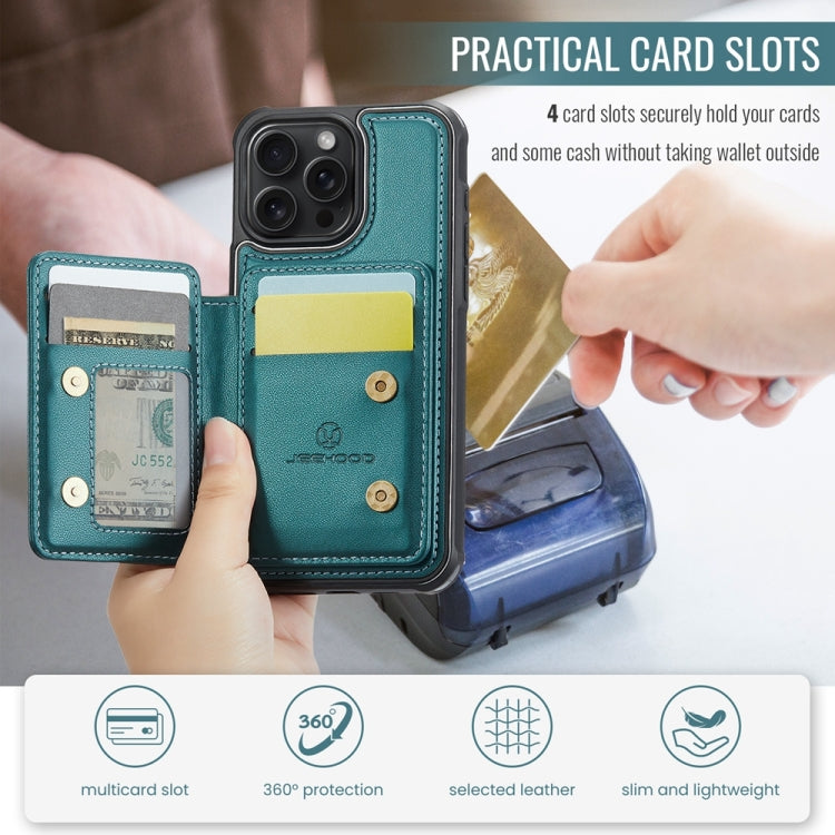 For iPhone 14 Pro Max JEEHOOD J05 Business Magnetic Style RFID Leather Phone Case(Blue Green)